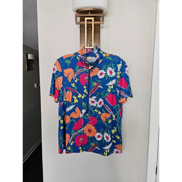 Anatomie Blue Quarter Zip Belle Vizcaya Floral Travel Top Size Medium - Picture 3 of 14
